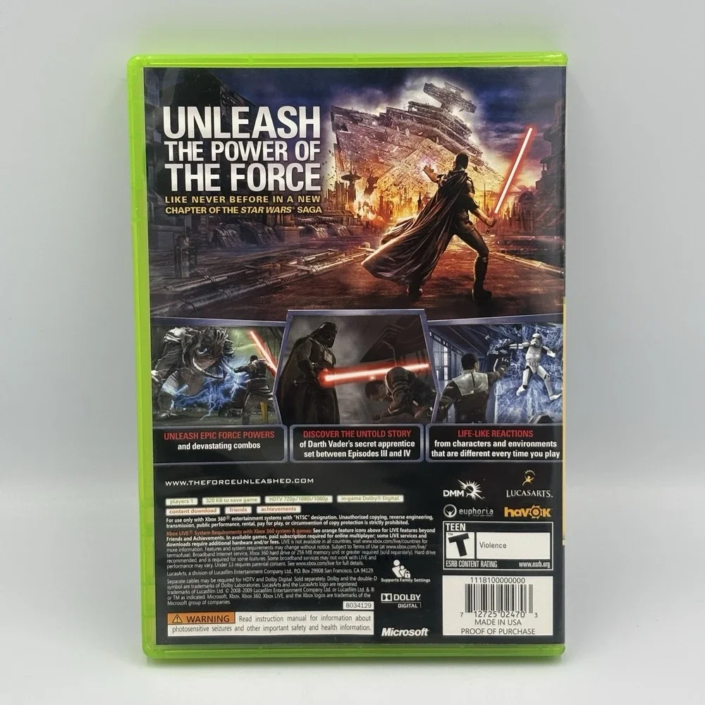 Star Wars The Force Unleashed Platinum Hits Complete Microsoft Xbox 360 CIB‎